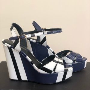 Dolce & Gabbana Striped Patent Leather Wedges sz35